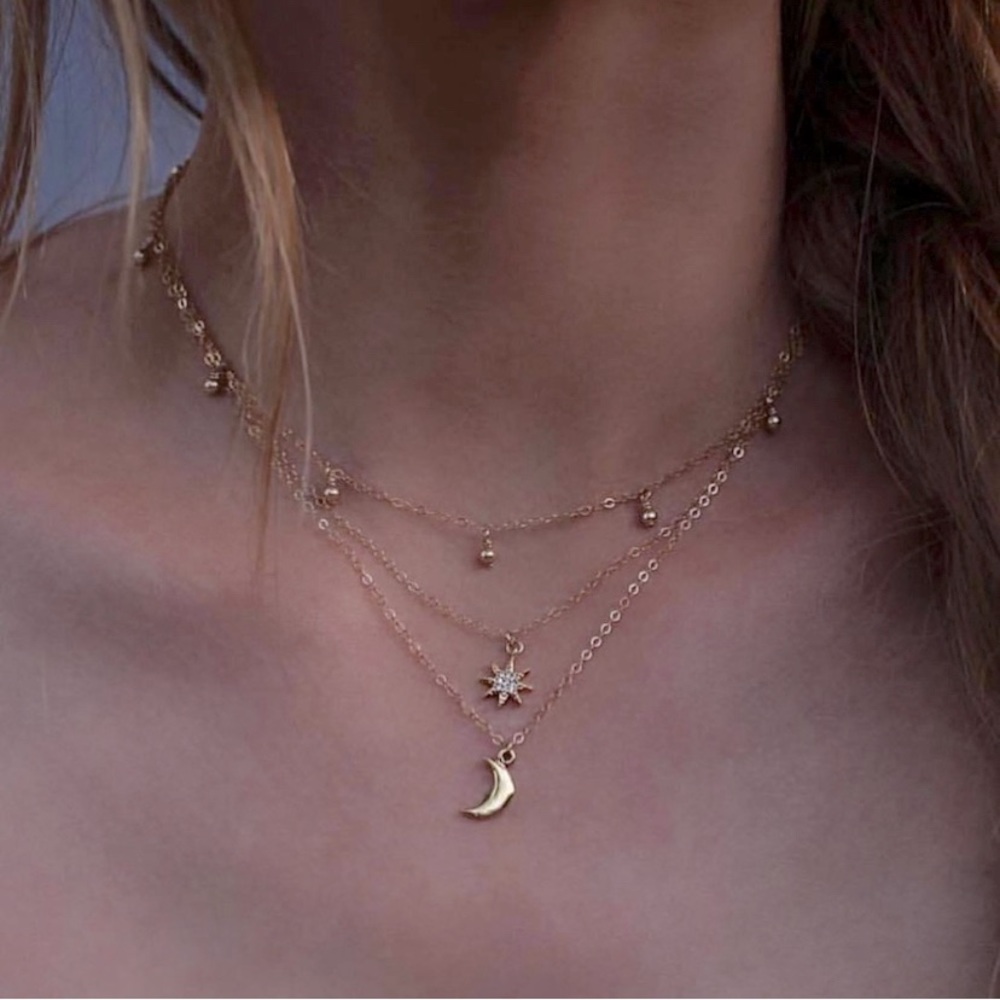 Multilayered Moon and Star Choker Necklace